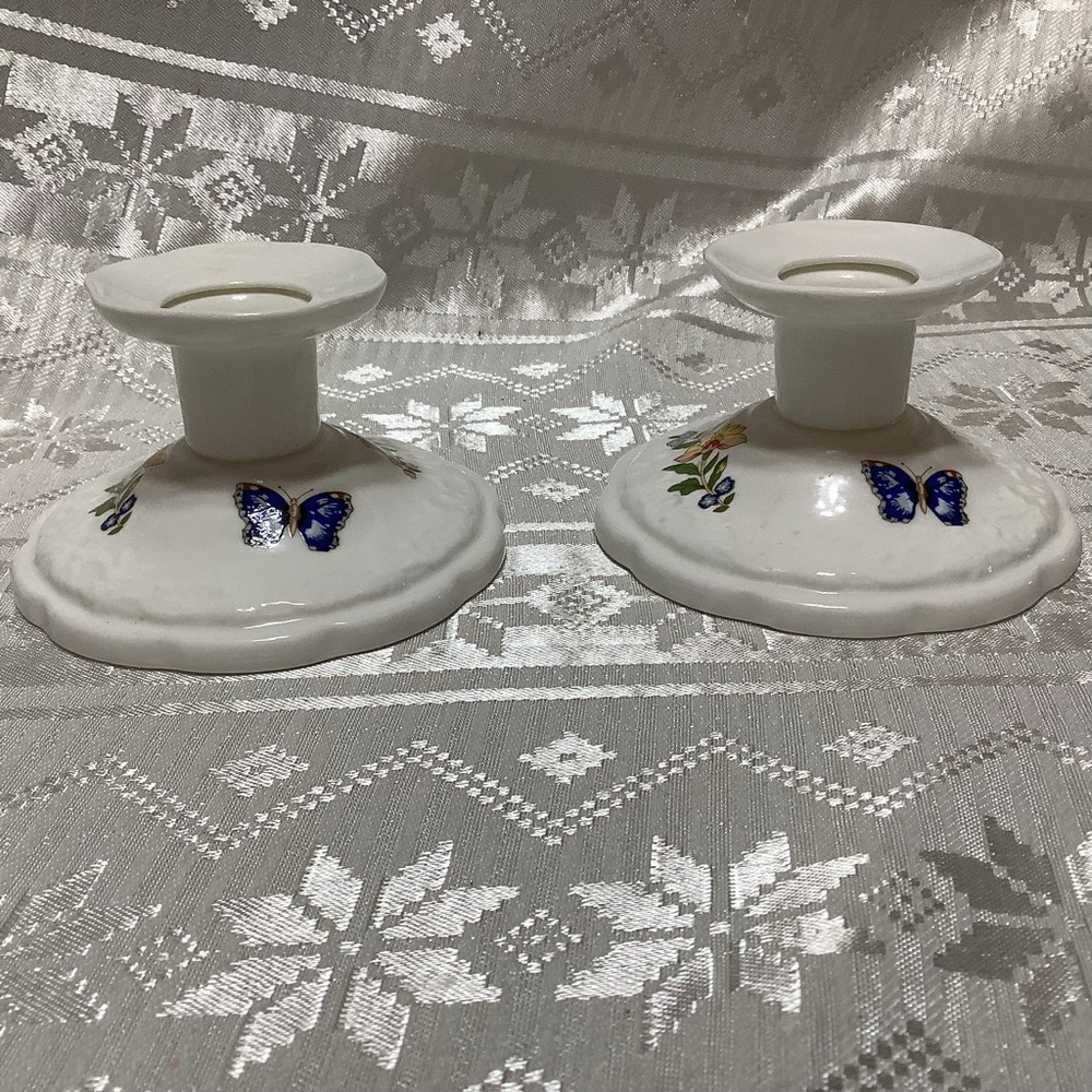 Aynsley Candlestick Holders Vintage, Bone China Cottage Garden